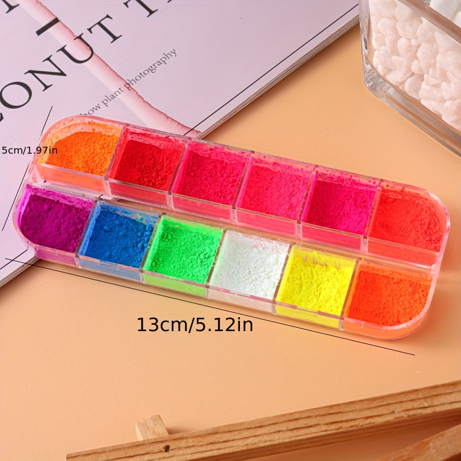 Neon Nail Pigment Powder Set, Fluorescent Ombre Nail Art Glitter, Gradient Rubbing Dust Chrome Effect For Manicure Decoration For Music Festival